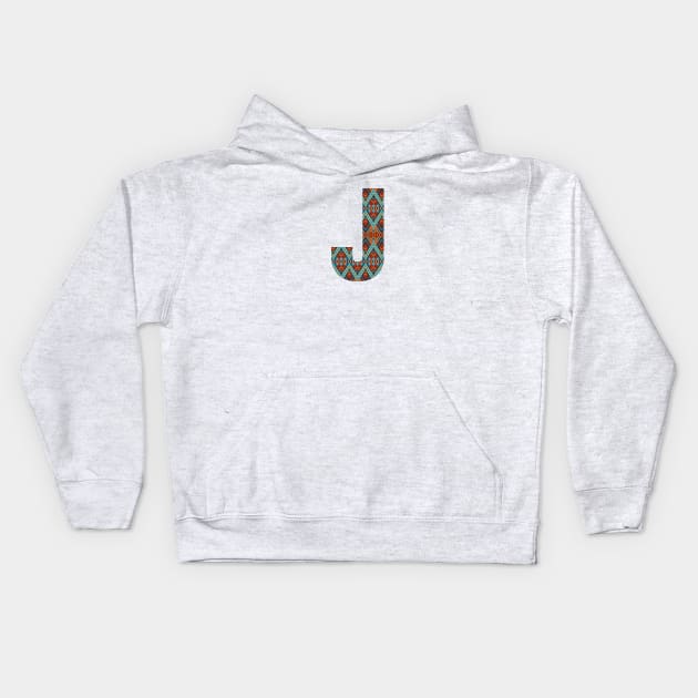 Letter J- boho design Kids Hoodie by RinaMosaics